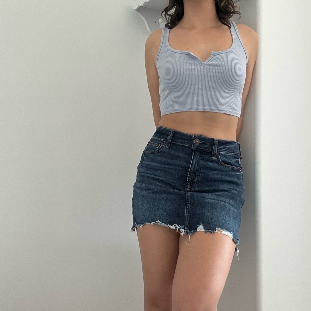 Garage Blue Ribbed Crop Top